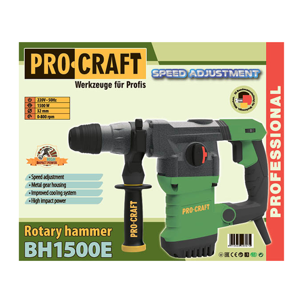 PROCRAFT BH1500E Sekací vrtací kladivo SDS PLUS 5J 1500W - Obrázek 4