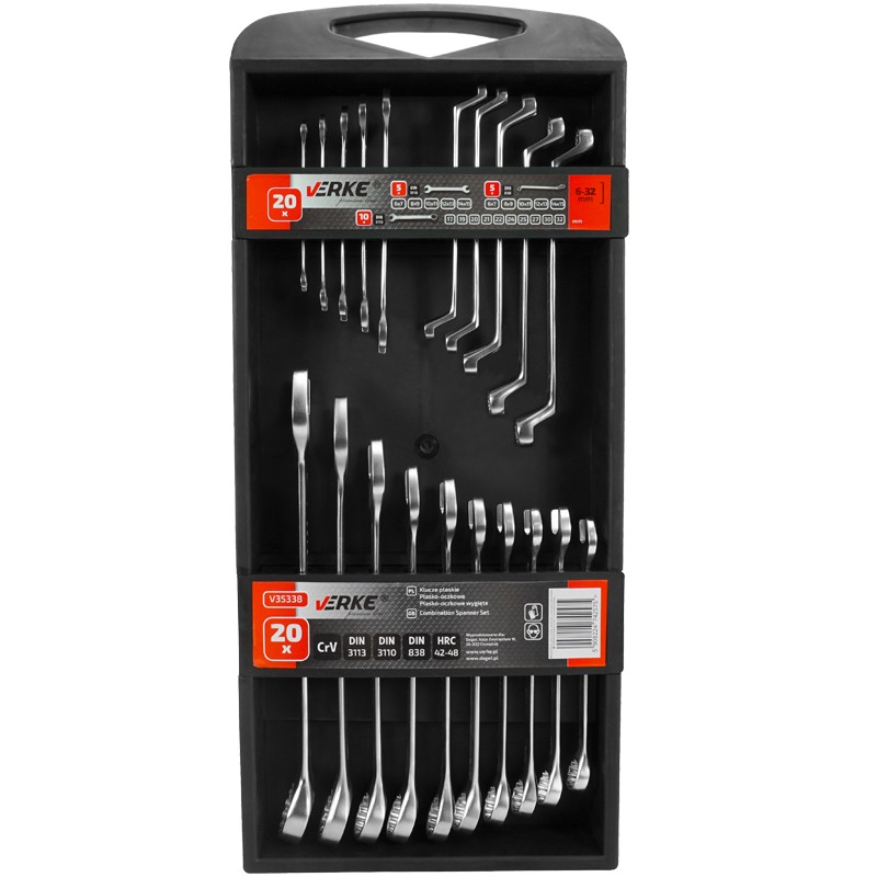 VERKE PREMIUM Klíče očkoploché, stranové, očkové, sada 20 kusů 6-32mm v kazetě V35338