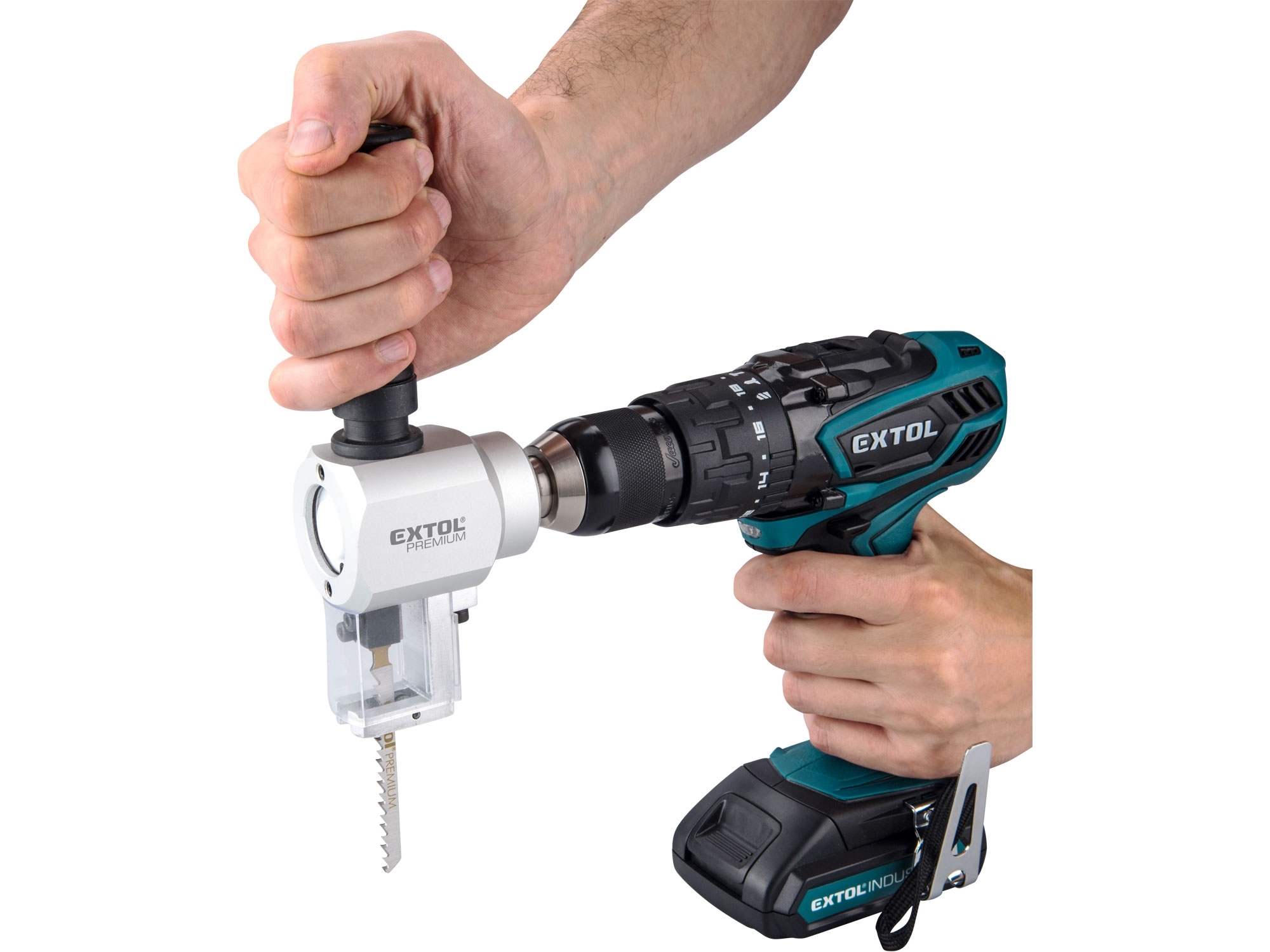 EXTOL PREMIUM nástavec k stříhání plechu řezání dřeva do vrtačky - Obrázek 2