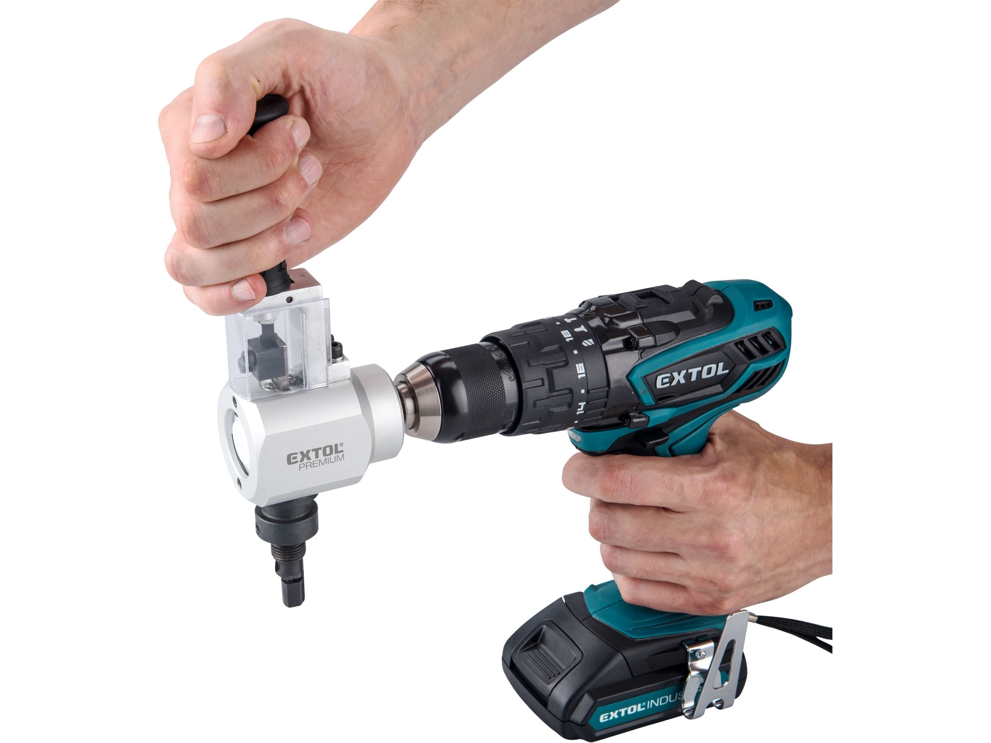 EXTOL PREMIUM nástavec k stříhání plechu řezání dřeva do vrtačky - Obrázek 3