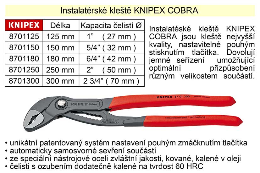 Kleště KNIPEX siko COBRA 150 mm