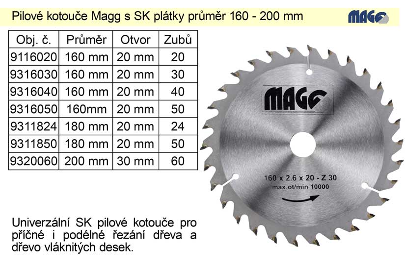 Pilový kotouč s SK plátky 160x20mm 30 zubů Magg
