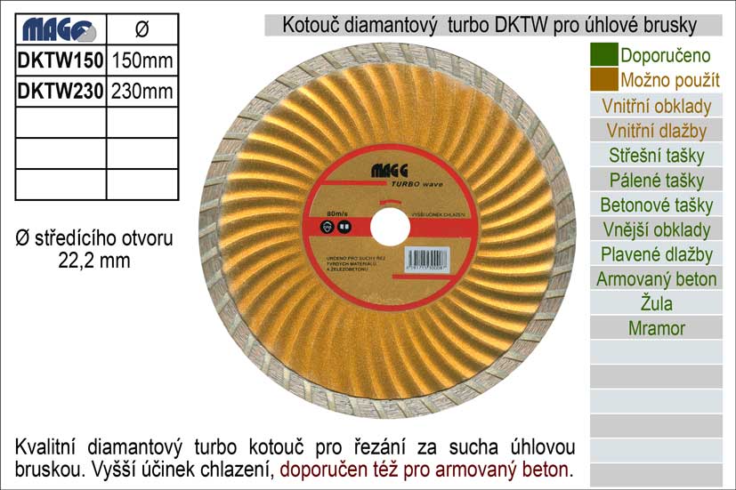 Kotouč diamantový turbo pro úhlové brusky DKTW150