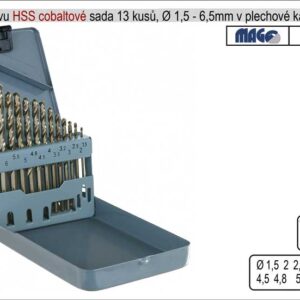 Vrtáky do kovu sada 13 kusů 1-6,5mm Cobaltové