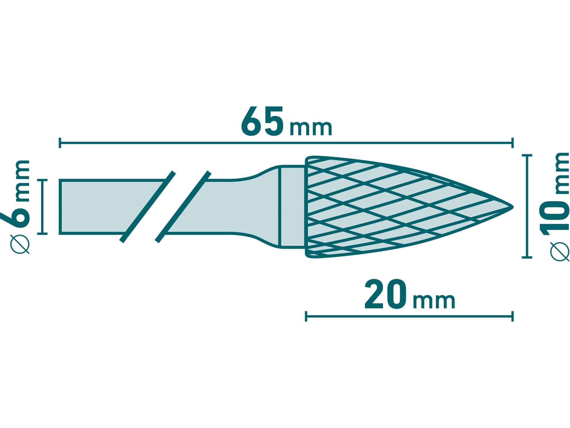 Stopková fréza do kovu, ostrý oblouk, pr.10x20mm/stopka 6mm,sek střední(double-cut) - Obrázek 2