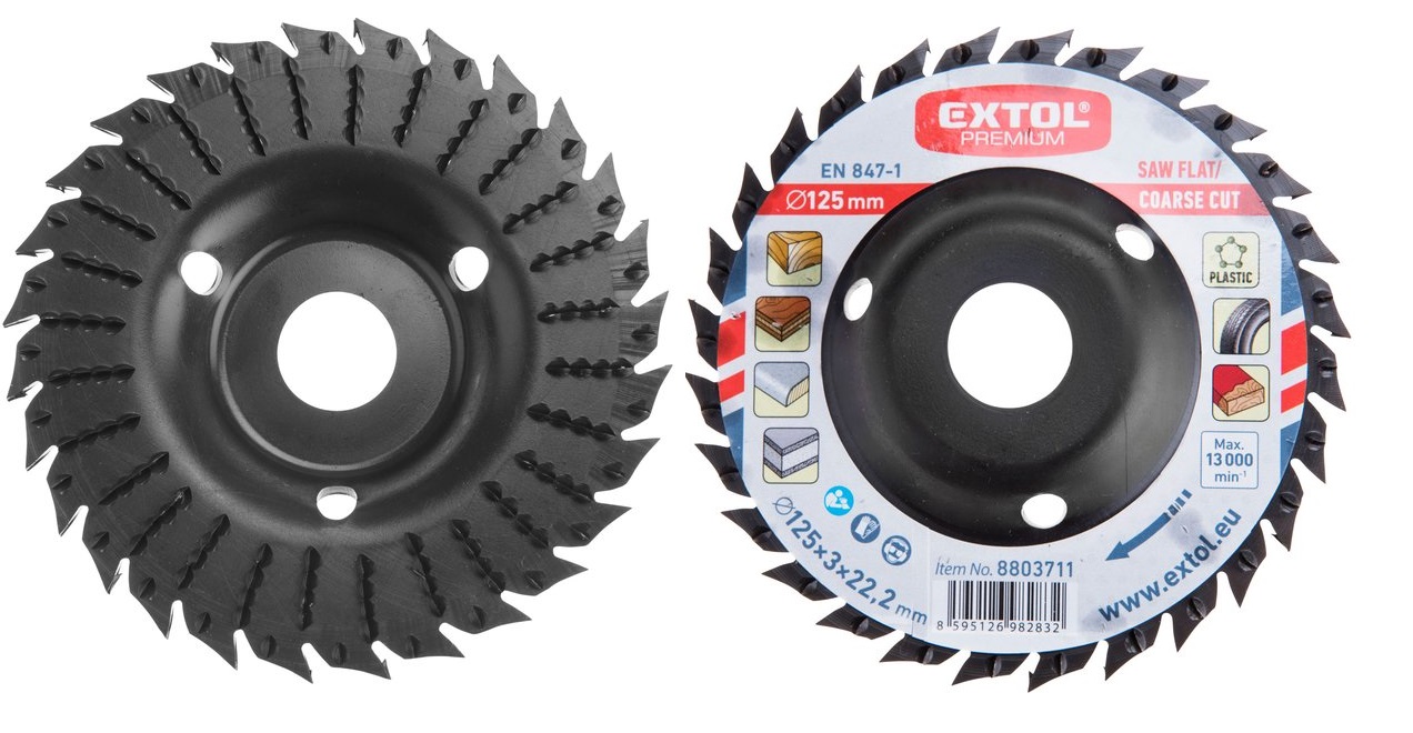 EXTOL PREMIUM kotouč rašplový/pilový na dřevo, rotační rašple 125x3x22,2mm, hrubý sek