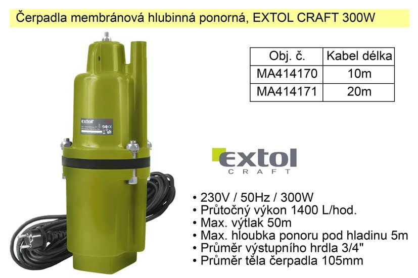 Čerpadlo membránové hlubinné 300 W 1400 l / hod. Extol 414170