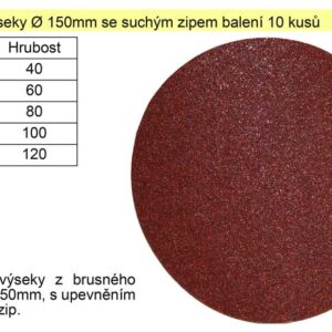 Brusný výsek 150mm P60 se suchým zipem balení 10 kusů