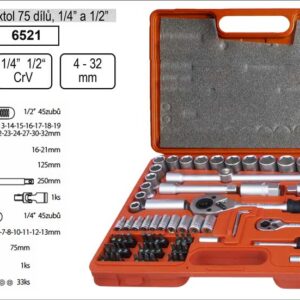 Gola sada Extol 75 dílů kombinovaná 1/4" 1/2"