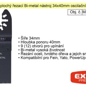 Ponorný plochý řezací Bi-metal nástroj 34x40mm oscilační, pro ocel