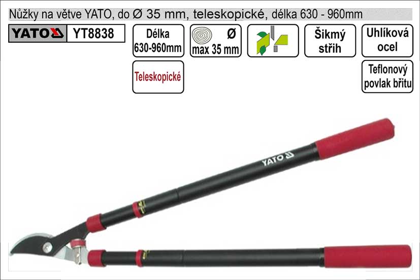 Nůžky na větve YATO 610-950mm půlkulatý břit teleskopické