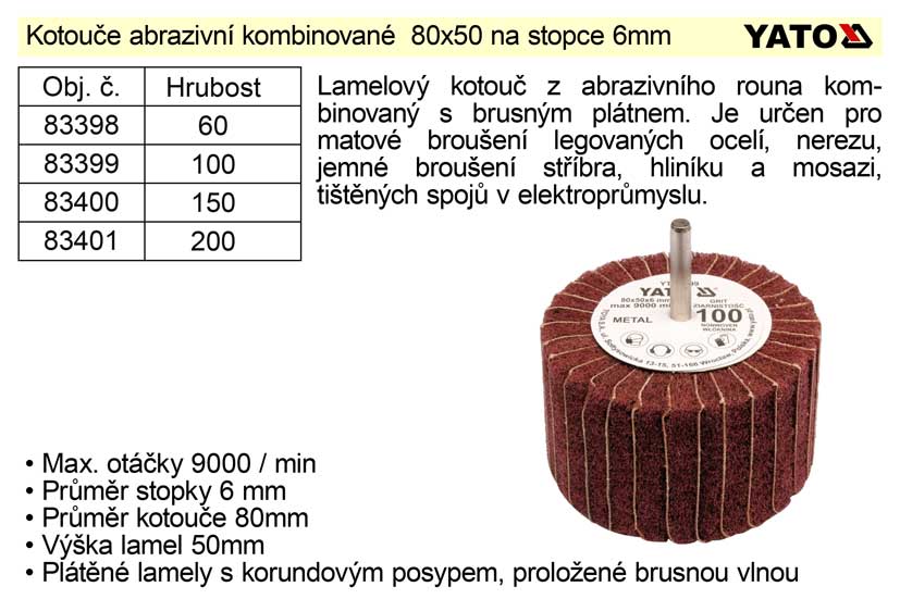 Brusný kotouč stopkový abrazivní kombinovaný 80x50 P-100
