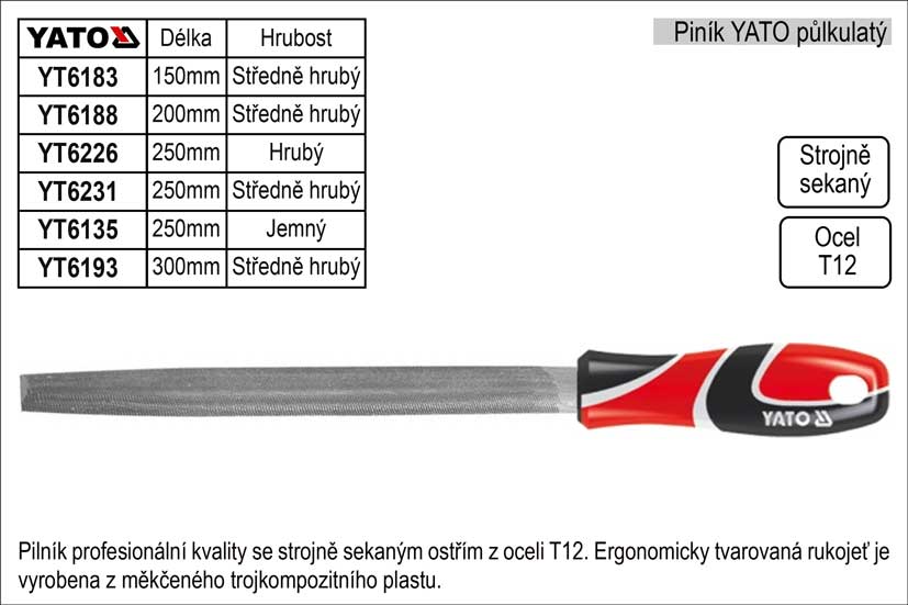 Pilník YATO půlkulatý délka 150mm středně hrubý