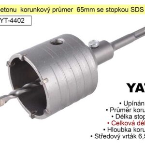 Vrták do betonu  korunkový průmer 65mm se stopkou SDS Plus