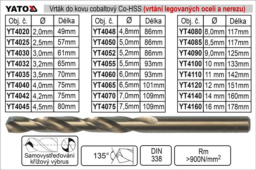 Vrták do kovu HSS-Co cobaltový 2,5 mm, balení 2 kusy