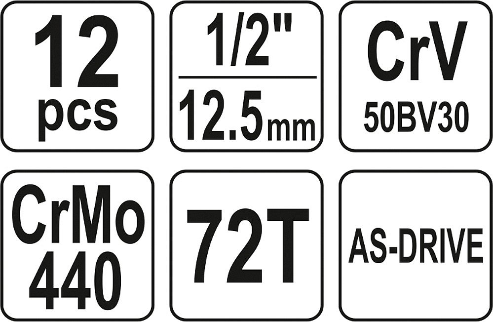 YATO Gola sada 1/2" 12 ks YT-38671 - Obrázek 5