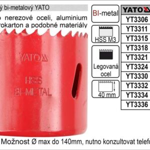 Pilový vrták do kovu korunkový bimetalový vyřezávací 22mm YATO