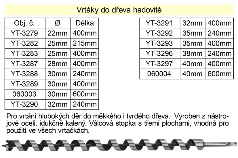 Vrták do dřeva hadovitý samostatný 30x240mm