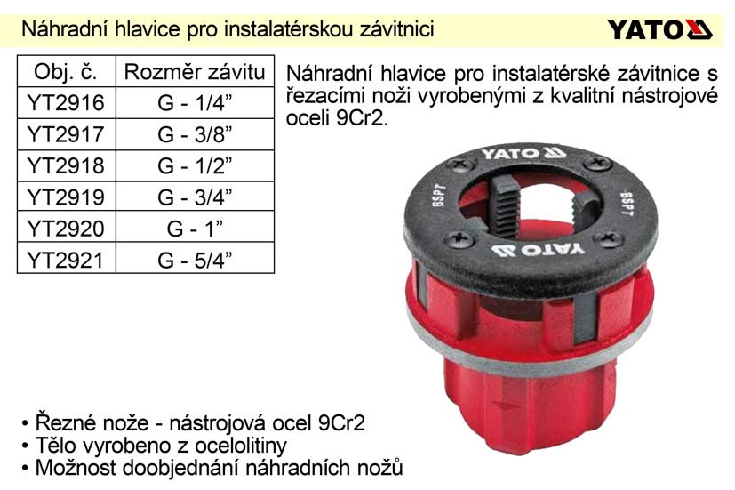 Náhradní hlavice 1/4" pro instalatérskou závitnici