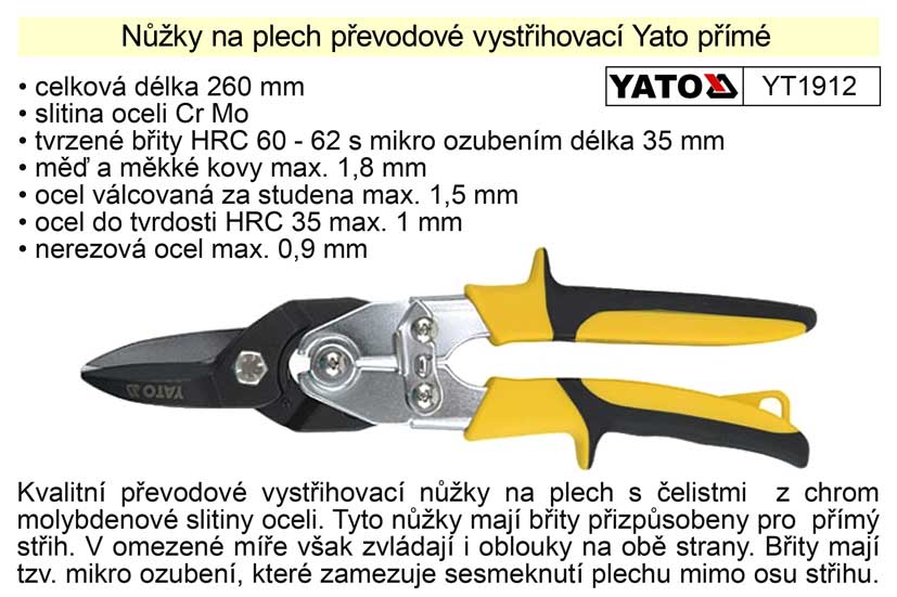 Nůžky na plech převodové Yato přímé 260 mm