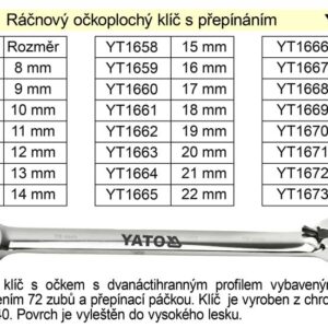 YATO Ráčnový klíč očkoplochý s přepínáním 21mm