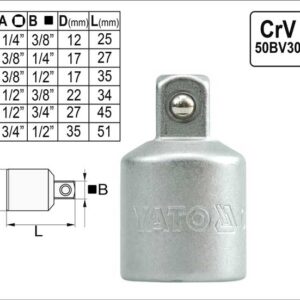 Redukce YATO vnější čtyřhran 1/2" - vnitřní čtyřhran 3/4"