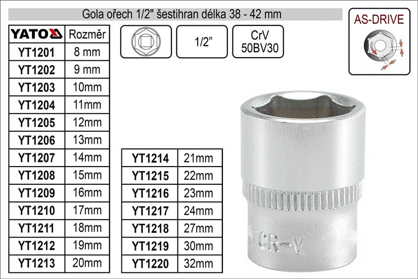 Gola ořech šestihran 1/2" 27mm