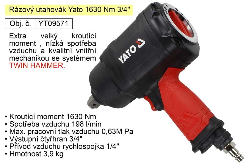 Rázový utahovák Yato 1630 Nm 3/4" YT-09571