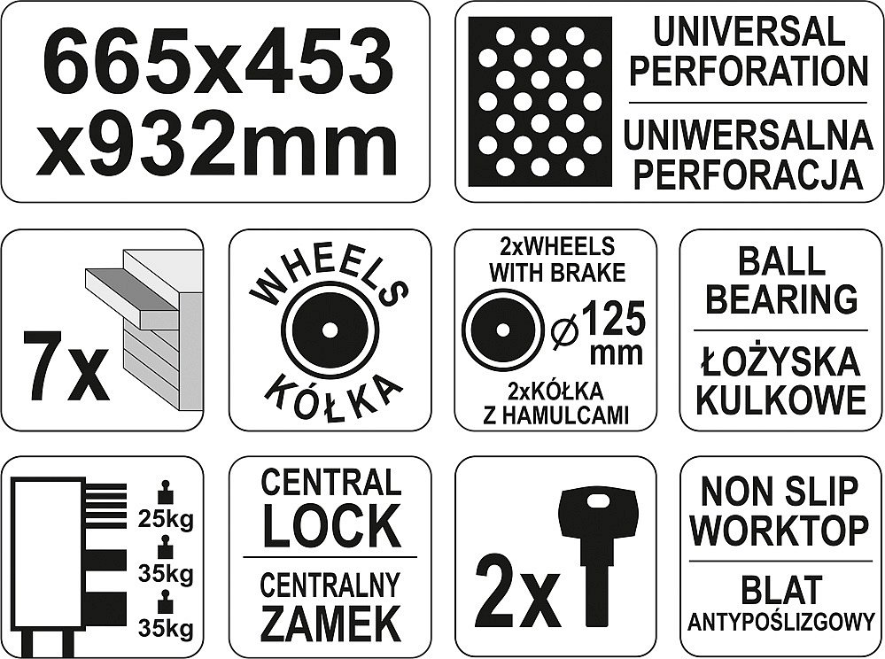 Skříňka pojízdná, dílenská, 7 zásuvek,Yato - Obrázek 4