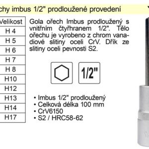 Gola ořech imbus 1/2" prodloužený  H 4 YT-7739