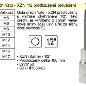 Gola ořech XZN M10 prodloužený 1/2" YT-0453