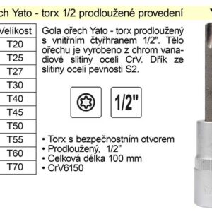 Gola ořech torx 1/2" prodloužený T60 YT-0439