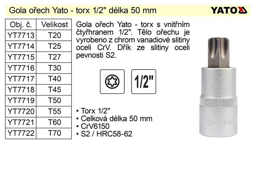 Gola ořech torx 1/2" T25 YT-7714