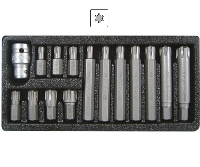 Bity Ribe (hranatý torx), sada 15 dílů, pro ráčnu 1/2", Yato