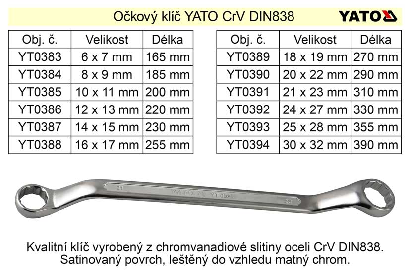 Očkový klíč Yato 8x9mm CrV