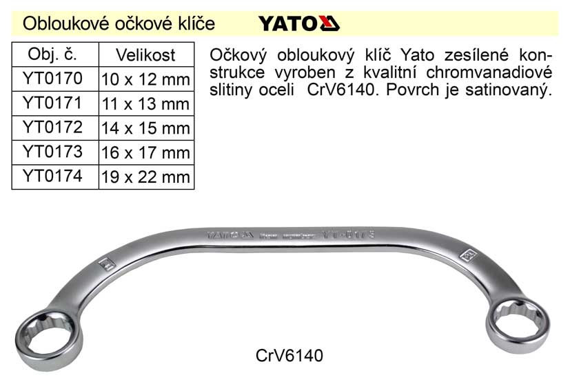 Očkový klíč Yato obloukový 19x22mm CrV