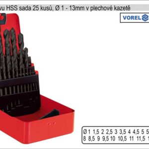 Vrtáky do kovu sada HSS 25 kusů 1-13mm v plechové kazetě