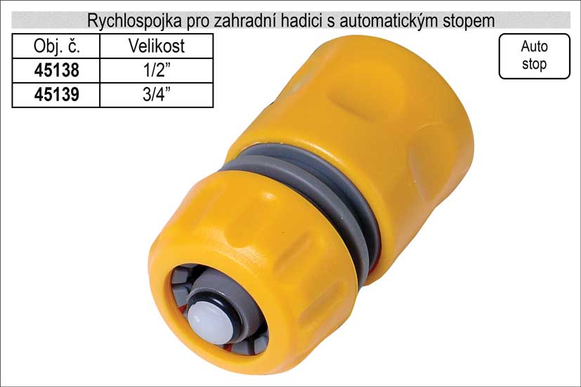 Rychlospojka pro zahradní hadici 1/2" s automatickým Stopem