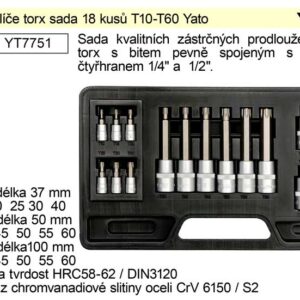 YATO Gola ořechy torx sada 18 kusů T10-T60 Yato