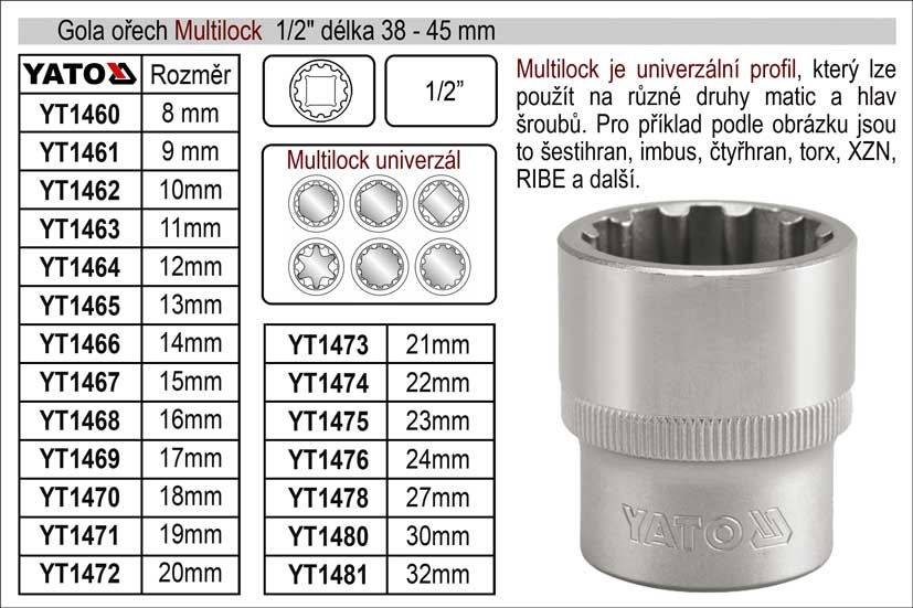 Gola ořech Multilock 14mm 1/2"