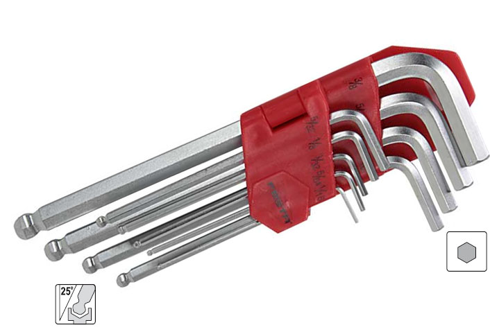 Klíče Imbus, palcové, s kuličkou, zahnuté, sada 9 kusů, Festa