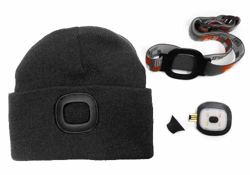 MAGG čepice s čelovkou 45lm, nabíjecí, USB, černá, univerzální velikost