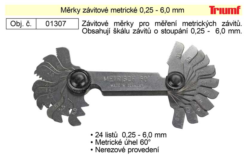 Měrky závitové 0,25 - 6,0 mm