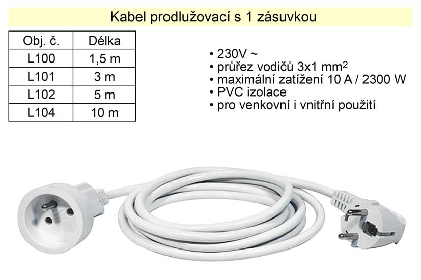 Prodlužovací kabel 1 zásuvka délka 2 m