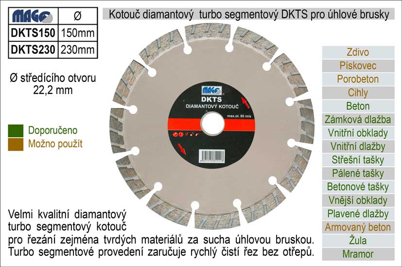 Kotouč diamantový turbo-segmentový pro úhlové brusky DKTS230