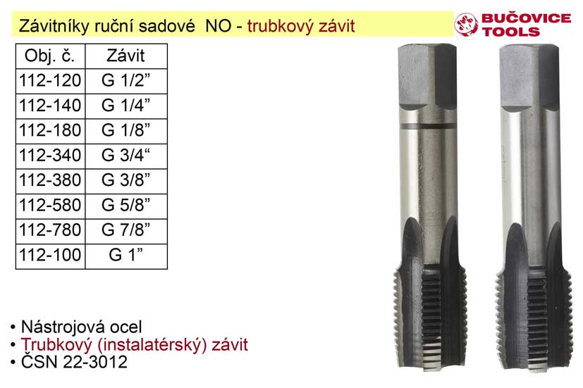 Závitníky ruční sadové G1/8" NO trubkový závit