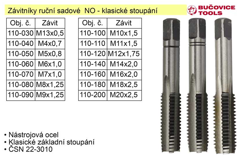 Závitníky ruční sadové M9x1,25 NO klasický závit