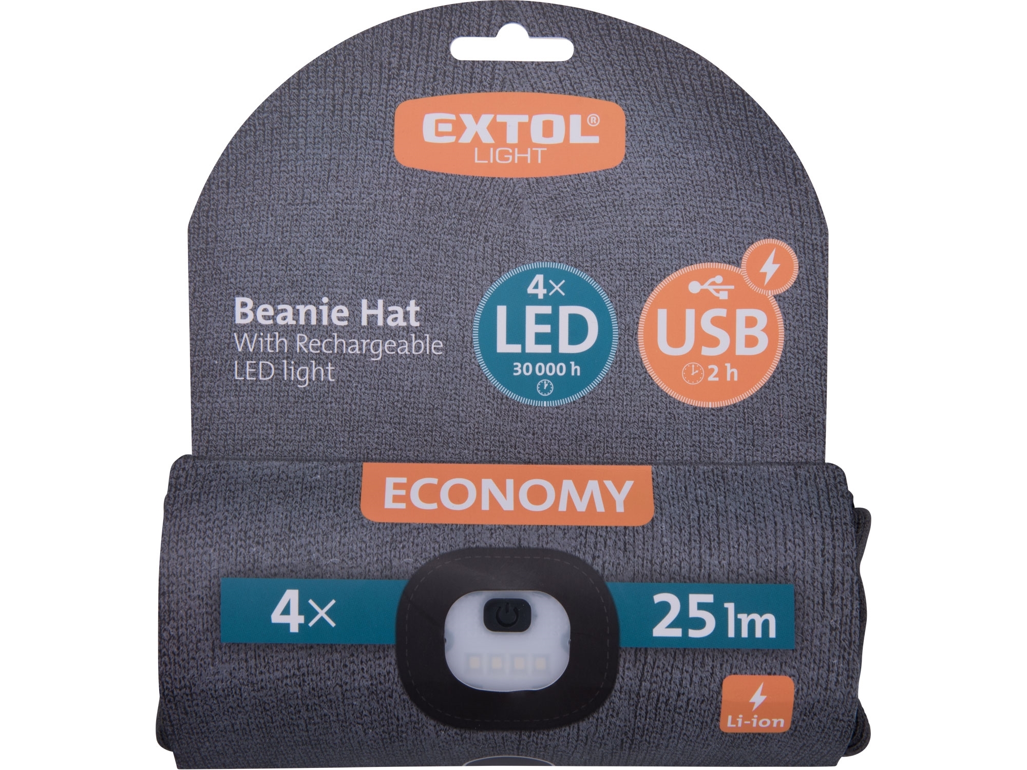 čepice s čelovkou 4x25lm, USB nabíjení, tmavě šedá, ECONOMY, univerzální velikost 43452 - Obrázek 4