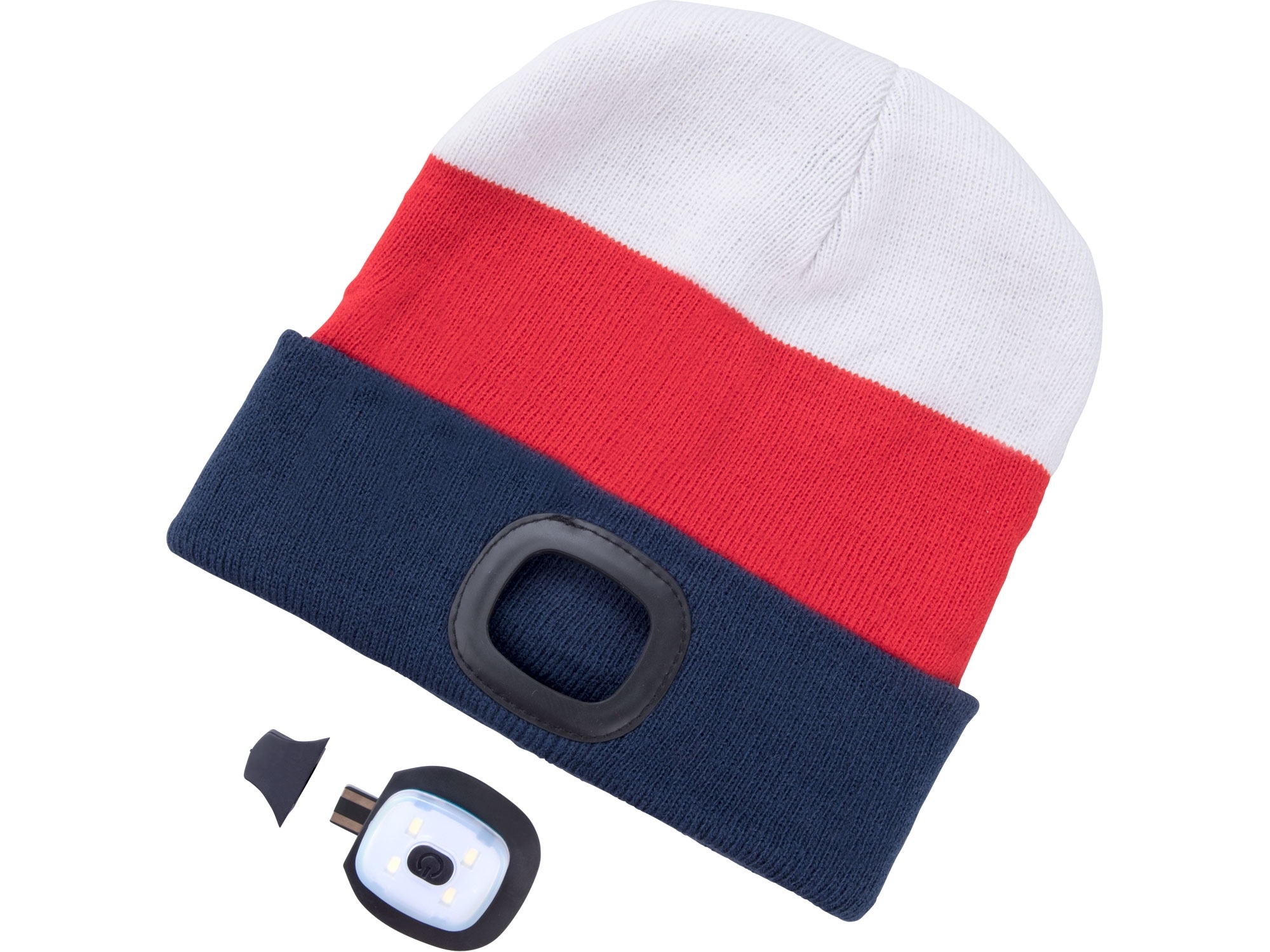 čepice s čelovkou 4x45lm, USB nabíjení, bílo-červeno-modrá, univerzální velikost 43450 - Obrázek 3