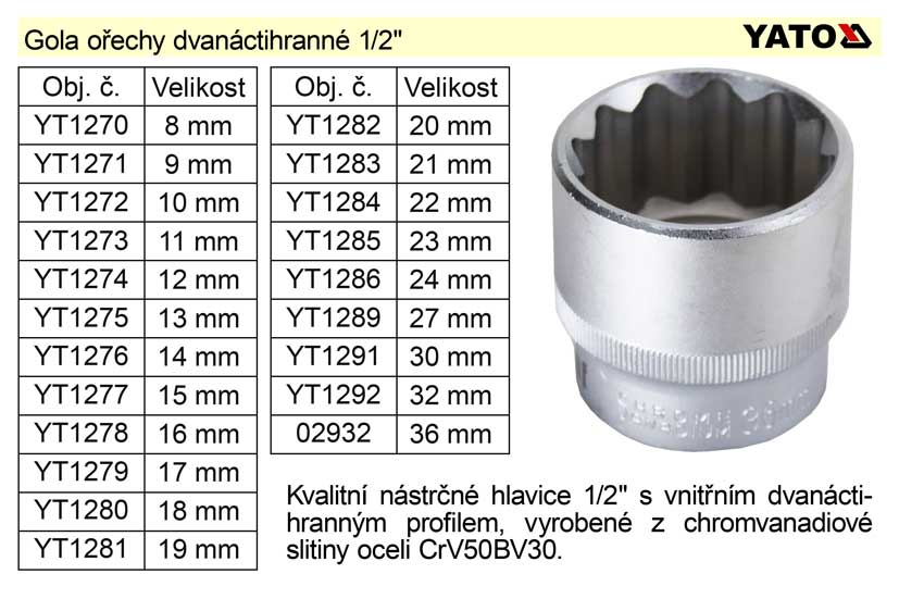 TRIUMF Gola ořech dvanáctihran 27mm 1/2" 12hran, prodloužený